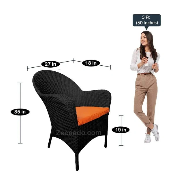 Zecado Pristine 2 Seater Wicker Lawn Chair Set in Black Corduroy Finish with Off-White Cushions - Black, Orange