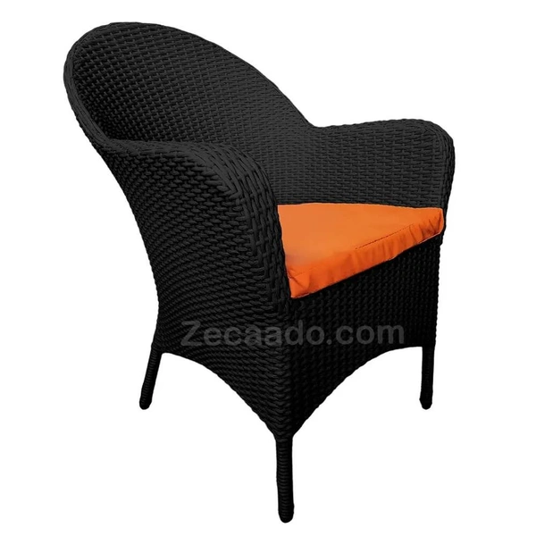 Zecado Pristine 2 Seater Wicker Lawn Chair Set in Black Corduroy Finish with Off-White Cushions - Black, Orange