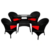 Zecado Pristine 4 Seater Wicker Lawn Chair Set in Black Corduroy Finish with Off-White Cushions - Black, Red