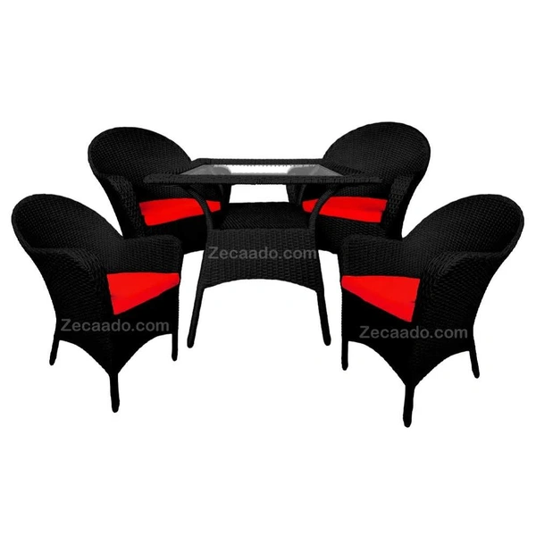 Zecado Pristine 4 Seater Wicker Lawn Chair Set in Black Corduroy Finish with Off-White Cushions - Black, Red