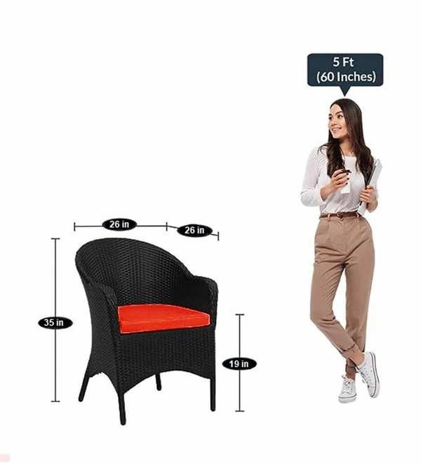 Zecado Pristine 2 Seater Wicker Lawn Chair Set in Black Corduroy Finish with Off-White Cushions - Black, Red