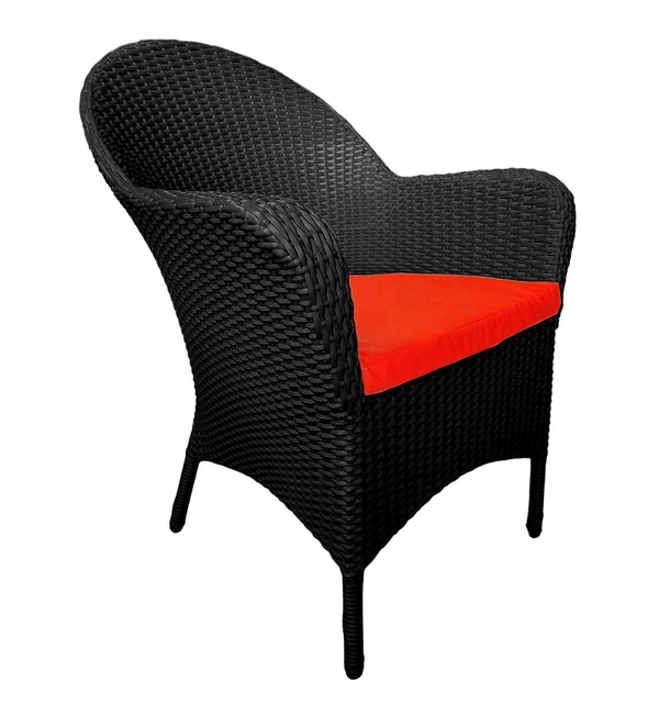 Zecado Pristine 2 Seater Wicker Lawn Chair Set in Black Corduroy Finish with Off-White Cushions - Black, Red