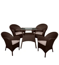 Zecado Pristine 4 Seater Wicker Lawn Chair Set in Brown Corduroy Finish with Off-White Cushions - Brown, Off-White