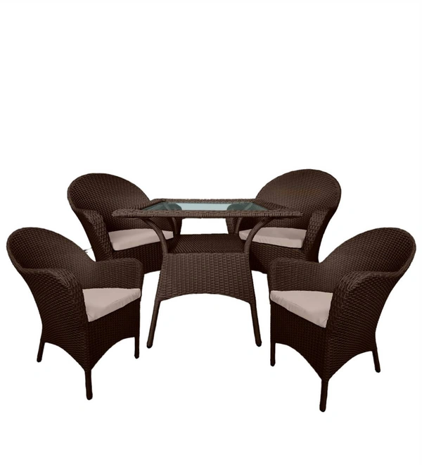 Zecado Pristine 4 Seater Wicker Lawn Chair Set in Brown Corduroy Finish with Off-White Cushions - Brown, Off-White