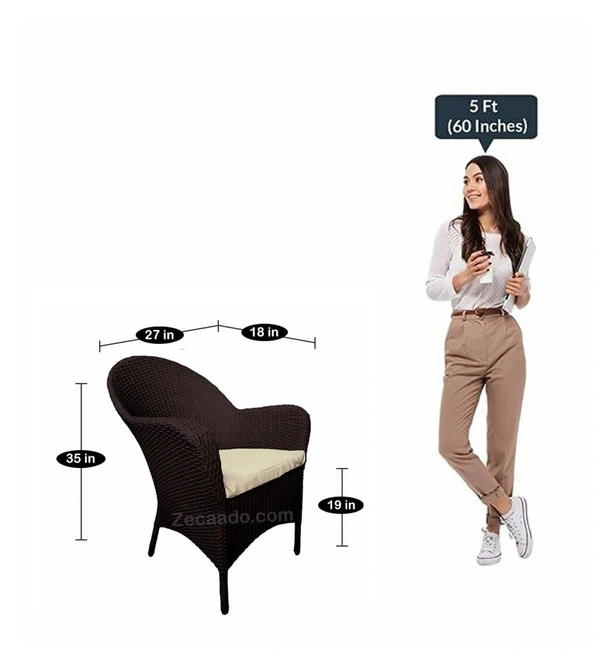 Zecado Pristine 2 Seater Wicker Lawn Chair Set in Brown Corduroy Finish with Off-White Cushions - Brown, Off-White