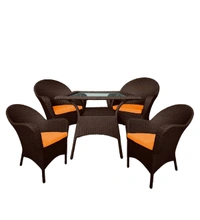 Zecado Pristine 4 Seater Wicker Lawn Chair Set in Brown Corduroy Finish with Off-White Cushions - Brown, Orange
