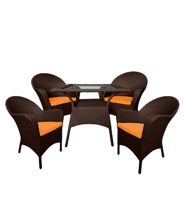 Zecado Pristine 4 Seater Wicker Lawn Chair Set in Brown Corduroy Finish with Off-White Cushions - Brown, Orange
