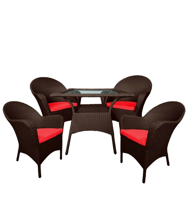 Zecado Pristine 4 Seater Wicker Lawn Chair Set in Brown Corduroy Finish with Off-White Cushions - Brown, Red