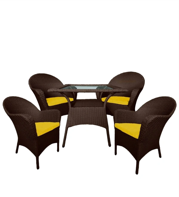 Zecado Pristine 4 Seater Wicker Lawn Chair Set in Brown Corduroy Finish with Off-White Cushions - Brown, Yellow