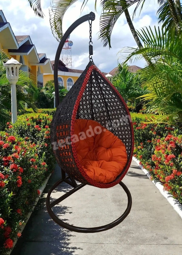 Zecado Scarlet Garden & outdoor swing chair in Black & Red with Orange Cushion - Orange