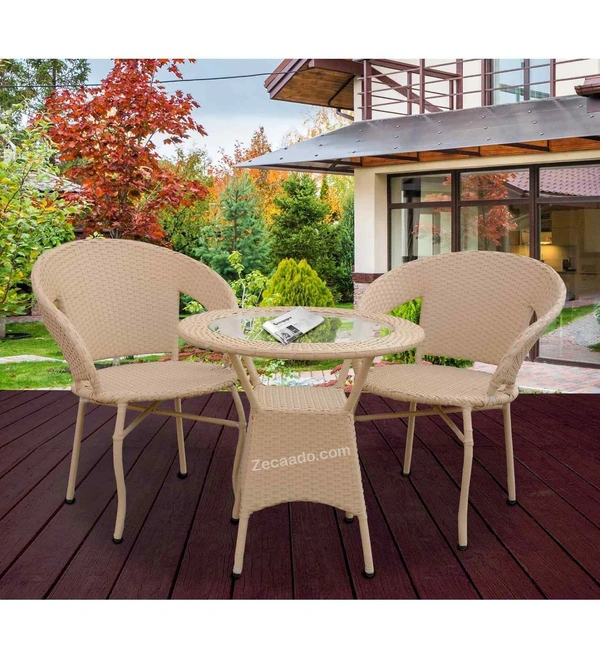 Zecado Sheryl 2 seater Patio Coffee Table Set In Fawn Corduroy Finish - Fawn
