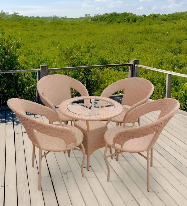Zecado Sheryl 4 seater Patio Coffee Table Set In Fawn Corduroy Finish - Fawn
