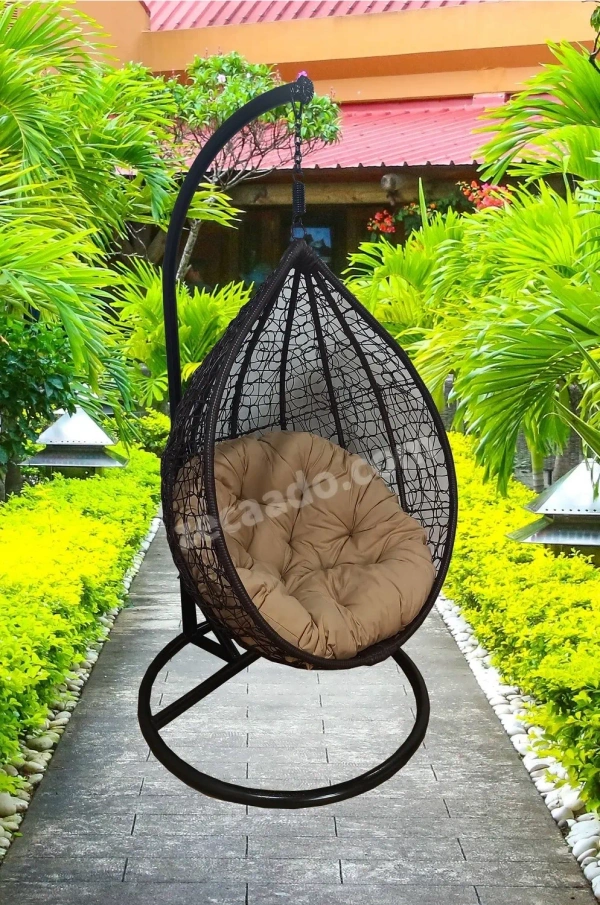 Zecado Spider Swing Chair for Garden & Outdoor in Brown with Fawn Cushion - Black