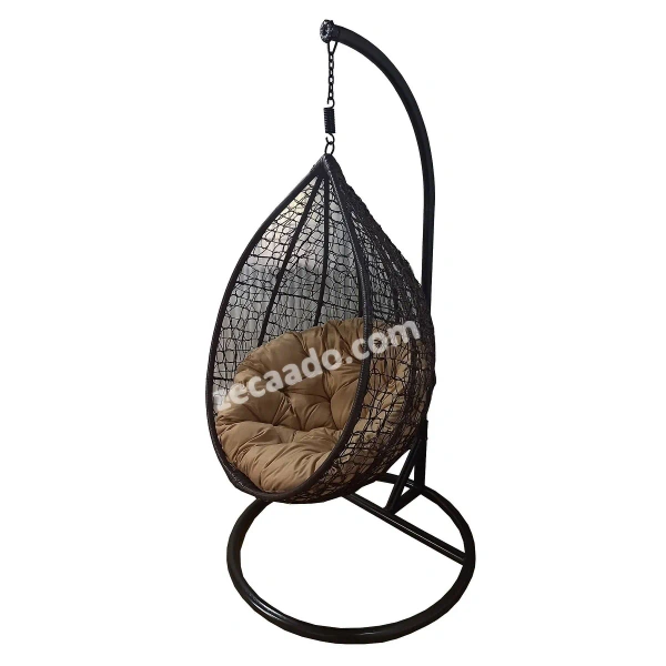 Zecado Spider Swing Chair for Garden & Outdoor in Brown with Fawn Cushion - Black