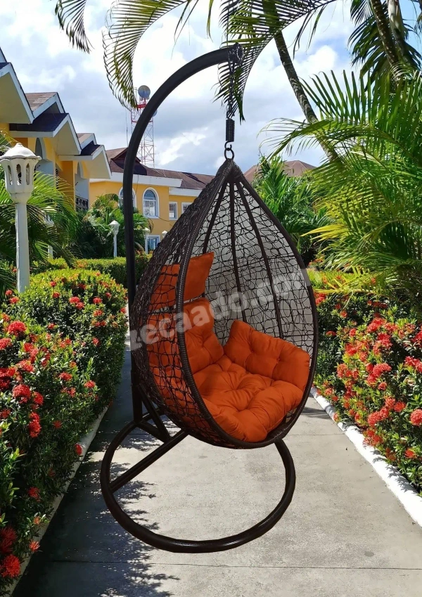 Zecado Spider Swing Chair for Garden & Outdoor in Brown with Orange Sofa Cushion - Black