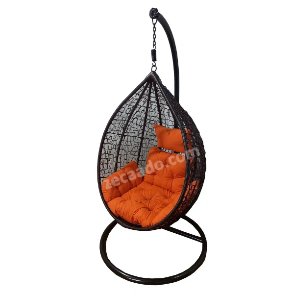 Zecado Spider Swing Chair for Garden & Outdoor in Brown with Orange Sofa Cushion - Black