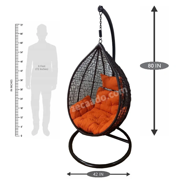 Zecado Spider Swing Chair for Garden & Outdoor in Brown with Orange Sofa Cushion - Black