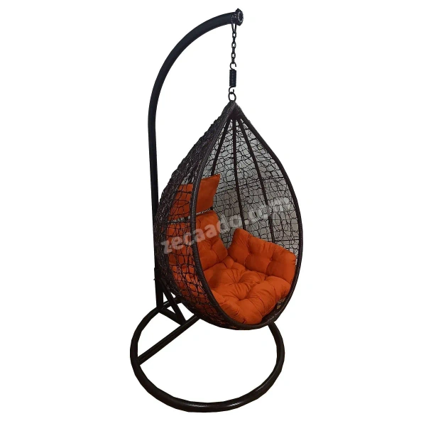 Zecado Spider Swing Chair for Garden & Outdoor in Brown with Orange Sofa Cushion - Black