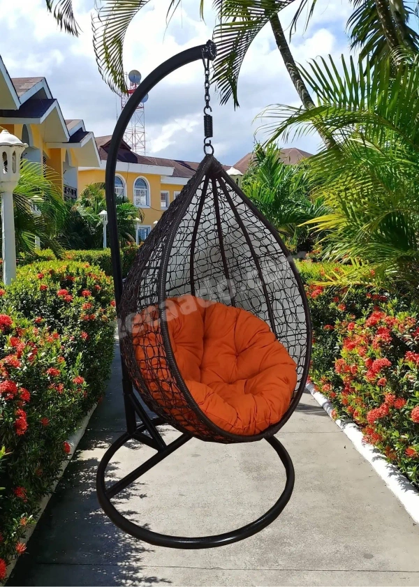 Zecado Spider Swing Chair for Garden & Outdoor in Brown with Orange Cushion - Black