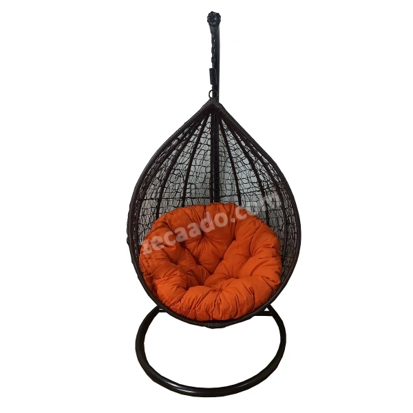 Zecado Spider Swing Chair for Garden & Outdoor in Brown with Orange Cushion - Black