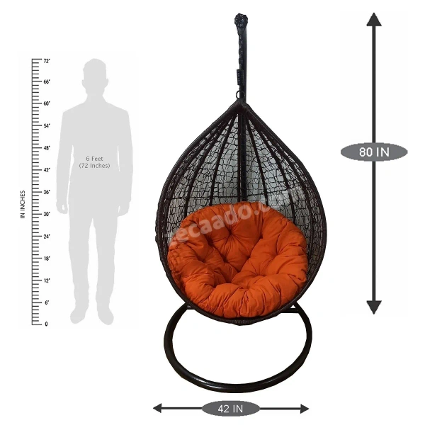 Zecado Spider Swing Chair for Garden & Outdoor in Brown with Orange Cushion - Black