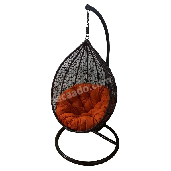 Zecado Spider Swing Chair for Garden & Outdoor in Brown with Orange Cushion - Black