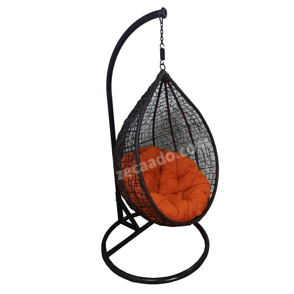 Zecado Spider Swing Chair for Garden & Outdoor in Brown with Orange Cushion - Black