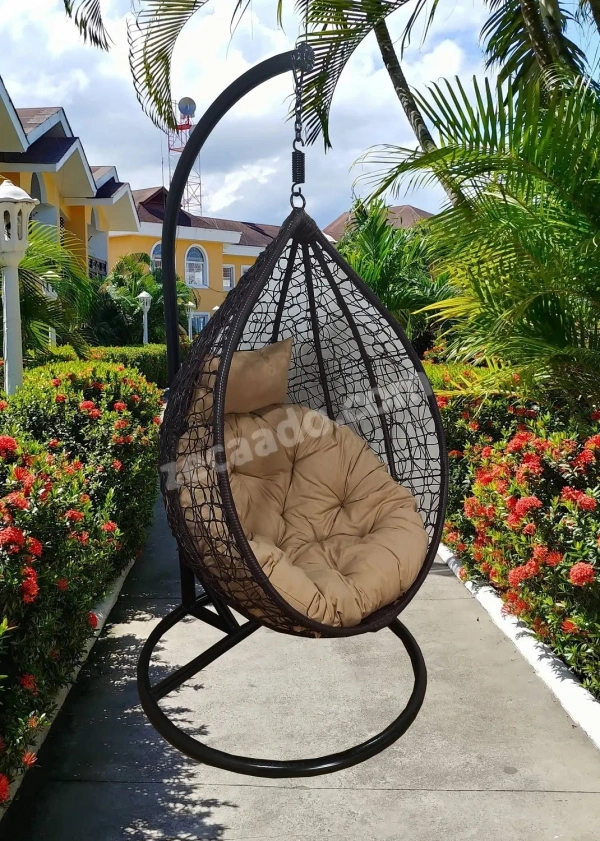 Zecado Spider Swing Chair for Garden & Outdoor in Brown with Fawn Cushion & Head Cushion - Camel