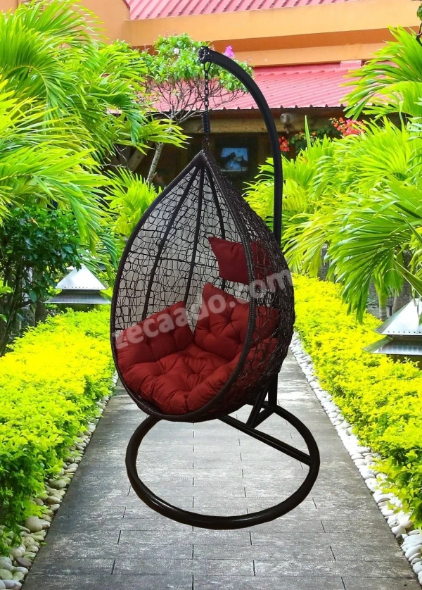 Zecado Spider Swing Chair for Garden & Outdoor in Brown with Red Sofa Cushion - Brown