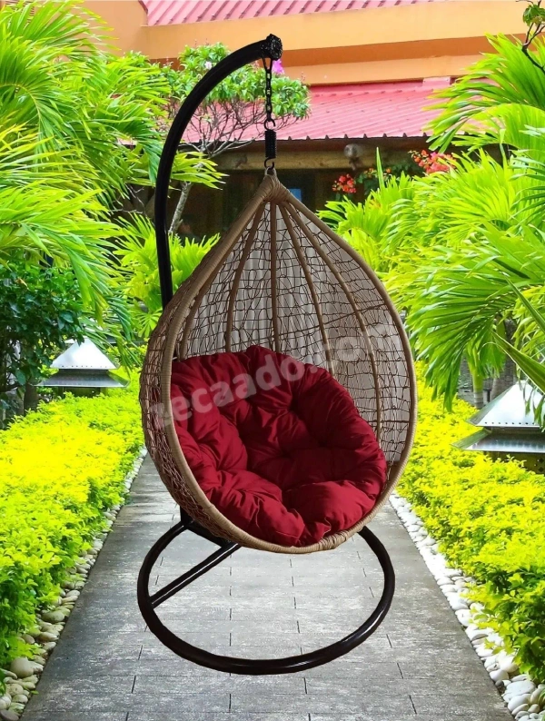 Zecado Spider Swing Chair for Garden & Outdoor in Fawn with Red Cushion - Camel