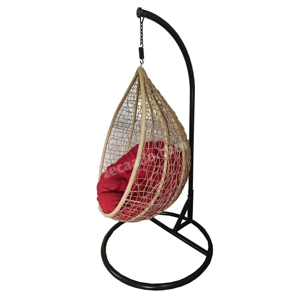 Zecado Spider Swing Chair for Garden & Outdoor in Fawn with Red Cushion - Camel