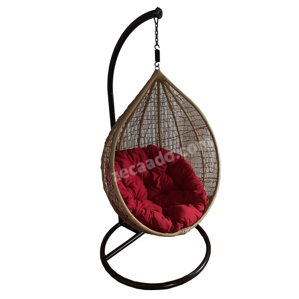 Zecado Spider Swing Chair for Garden & Outdoor in Fawn with Red Cushion - Camel