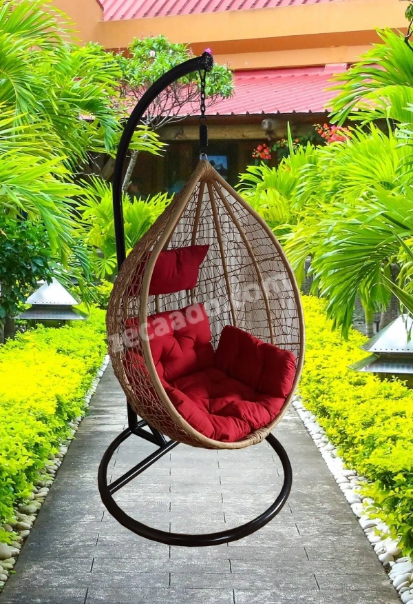 Zecado Spider Swing Chair for Garden & Outdoor in Fawn with Red Sofa Cushion - Camel