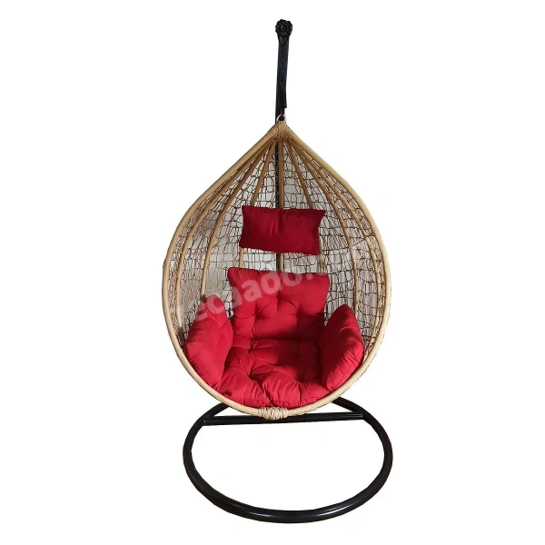 Zecado Spider Swing Chair for Garden & Outdoor in Fawn with Red Sofa Cushion - Camel