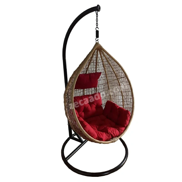 Zecado Spider Swing Chair for Garden & Outdoor in Fawn with Red Sofa Cushion - Camel