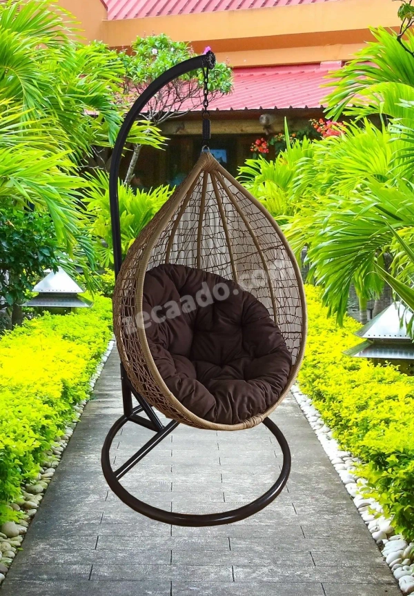 Zecado Spider Swing Chair for Garden & Outdoor in Fawn with Brown Cushion - Black