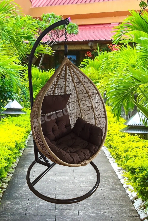 Zecado Spider Swing Chair for Garden & Outdoor in Fawn with Brown Sofa Cushion - Black