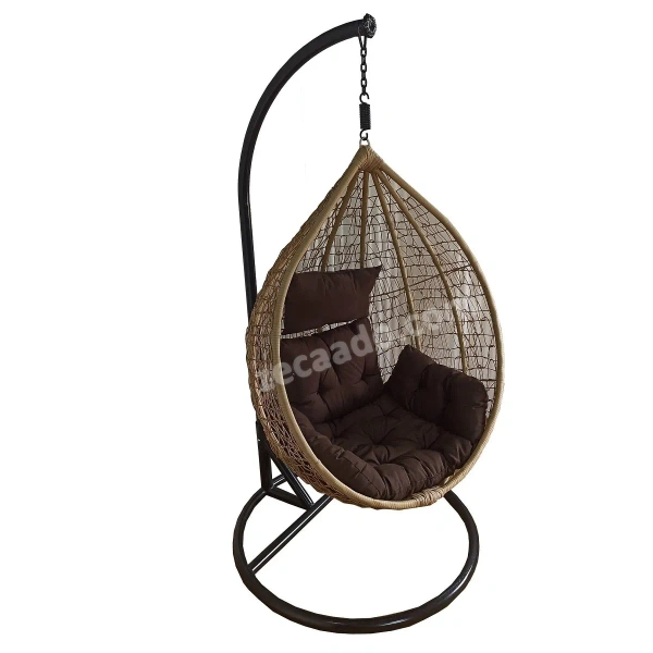 Zecado Spider Swing Chair for Garden & Outdoor in Fawn with Brown Sofa Cushion - Black