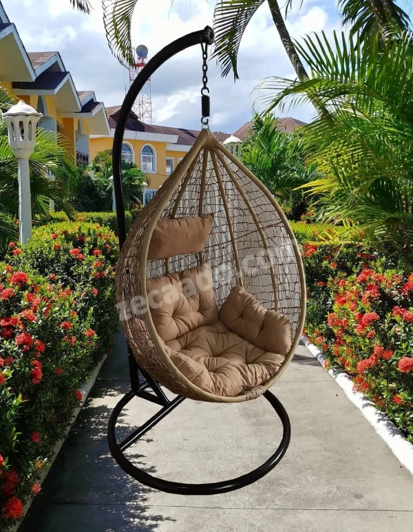 Zecado Spider Swing Chair for Garden & Outdoor in Fawn with Fawn Sofa Cushion - Black