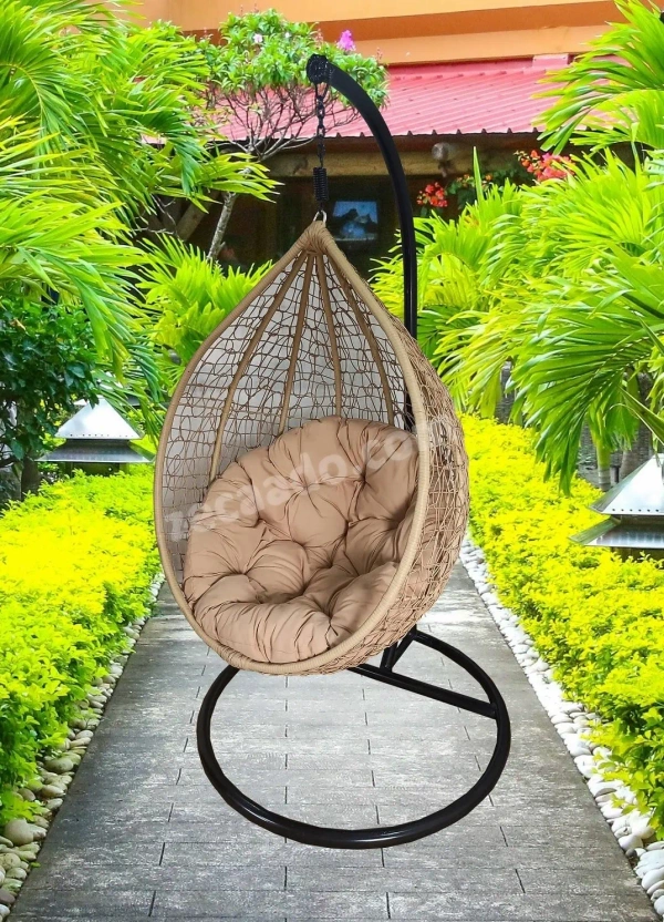 Zecado Spider Swing Chair for Garden & Outdoor in Fawn with Fawn Cushion - Camel