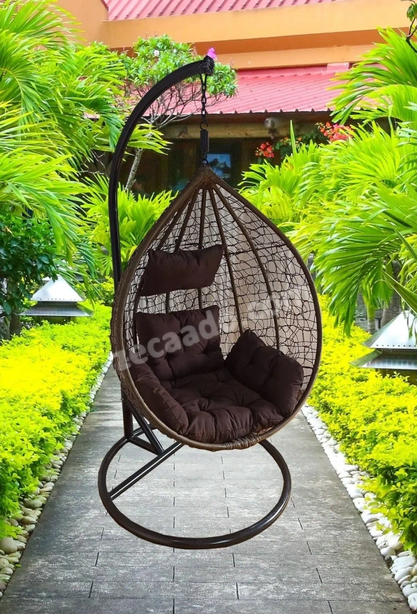 Zecado Spider Swing Chair for Garden & Outdoor in Gold with Brown Sofa Cushion - Black