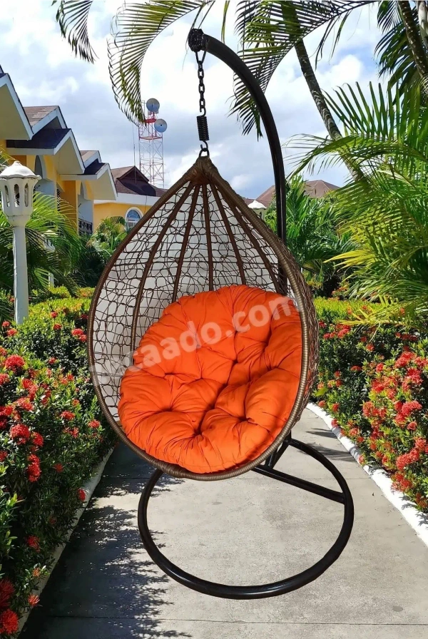 Zecado Spider Swing Chair for Garden & Outdoor in Gold with Orange Cushion - Black