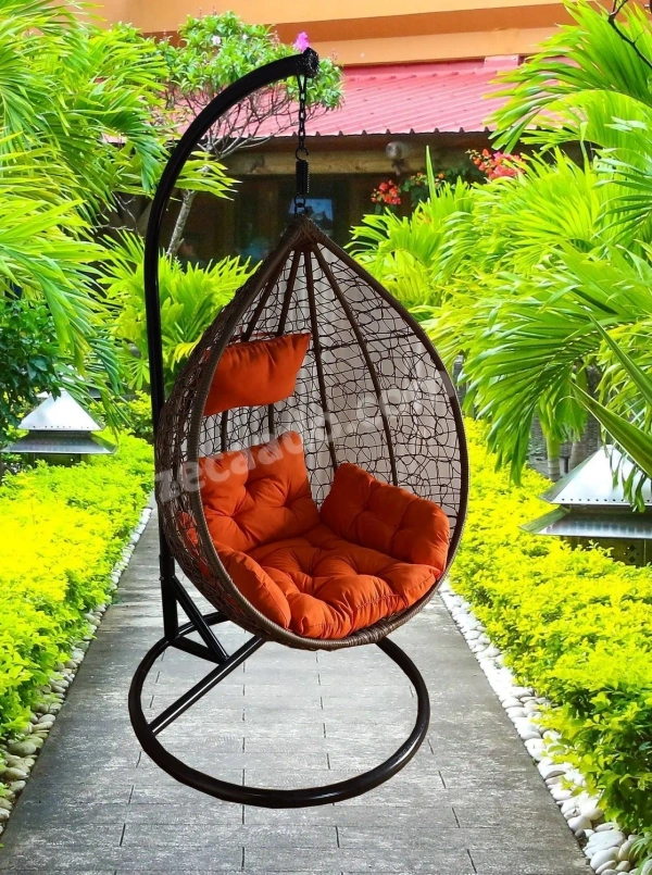 Zecado Spider Swing Chair for Garden & Outdoor in Gold with Orange Sofa Cushion - Orange