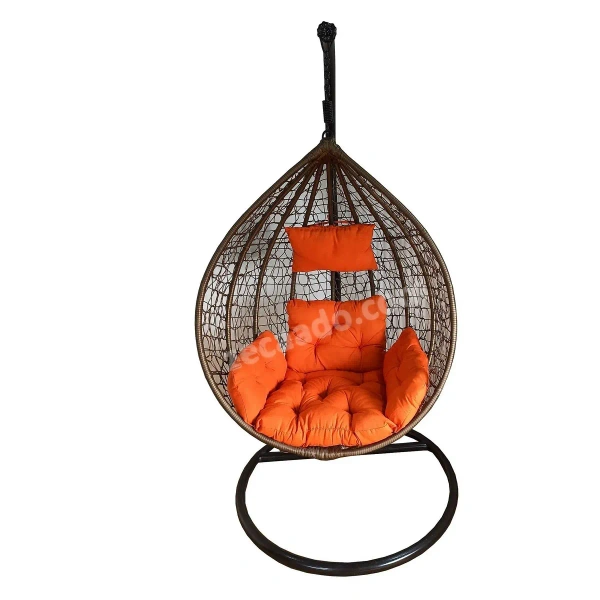 Zecado Spider Swing Chair for Garden & Outdoor in Gold with Orange Sofa Cushion - Orange