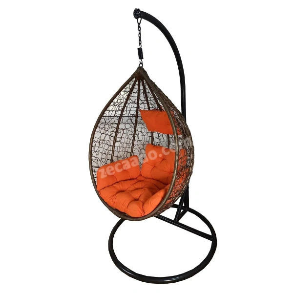 Zecado Spider Swing Chair for Garden & Outdoor in Gold with Orange Sofa Cushion - Orange