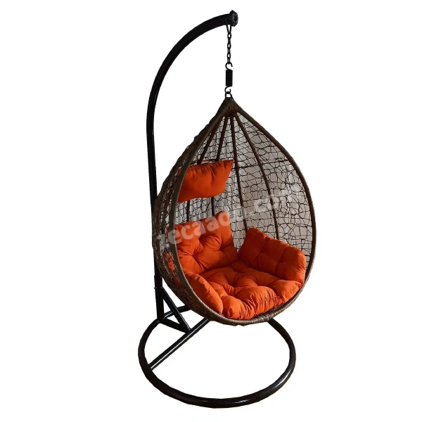 Zecado Spider Swing Chair for Garden & Outdoor in Gold with Orange Sofa Cushion - Orange