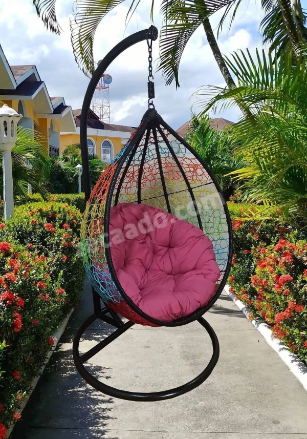 Zecado Spider swing chair for Garden & Outdoor in Mix & Black Color with Pink Cushion - Multi Color