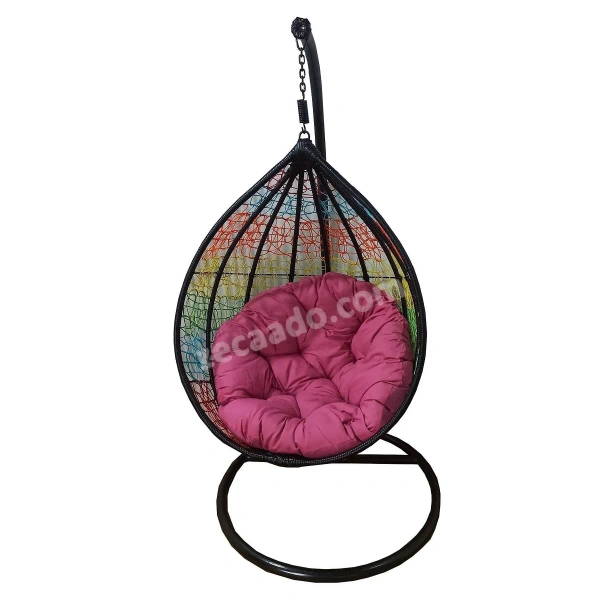 Zecado Spider swing chair for Garden & Outdoor in Mix & Black Color with Pink Cushion - Multi Color
