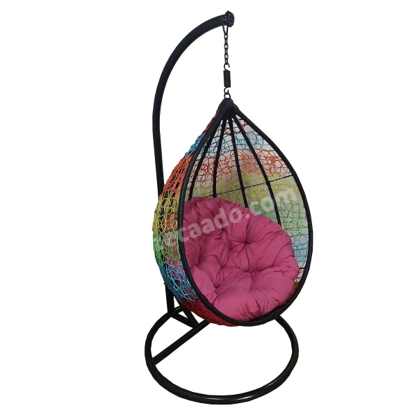 Zecado Spider swing chair for Garden & Outdoor in Mix & Black Color with Pink Cushion - Multi Color