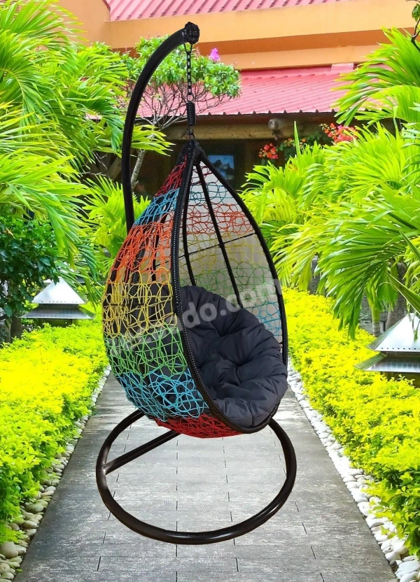 Zecado Spider swing chair for Garden & Outdoor in Mix & Black with Grey Cushion - Multi Color